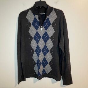 Marco Fiori Classic Argyle 1/4 Zip Wool Sweater in Grey and Blue Made in Italy